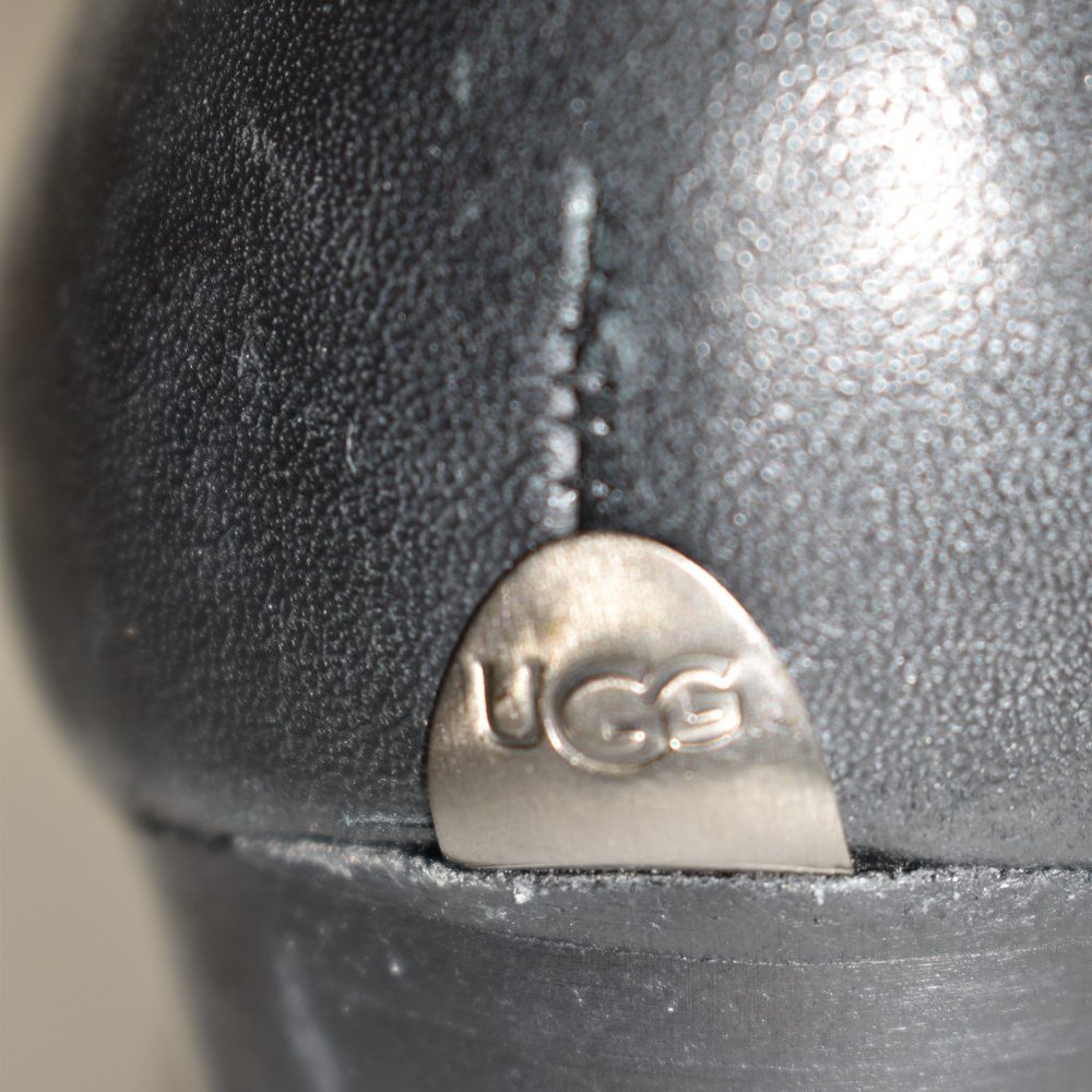 $240 UGG Analise Shearling FUR LEATHER BLACK BLOCK WINTER lace Bootie 7 (M5) - Picture 6 of 8